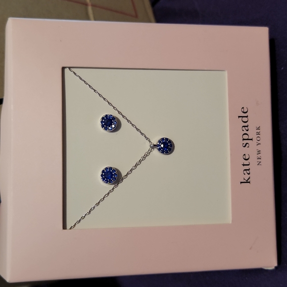 kate spade new york| Colored Crystal Pendant Necklace & Stud Earrings Set | Blue